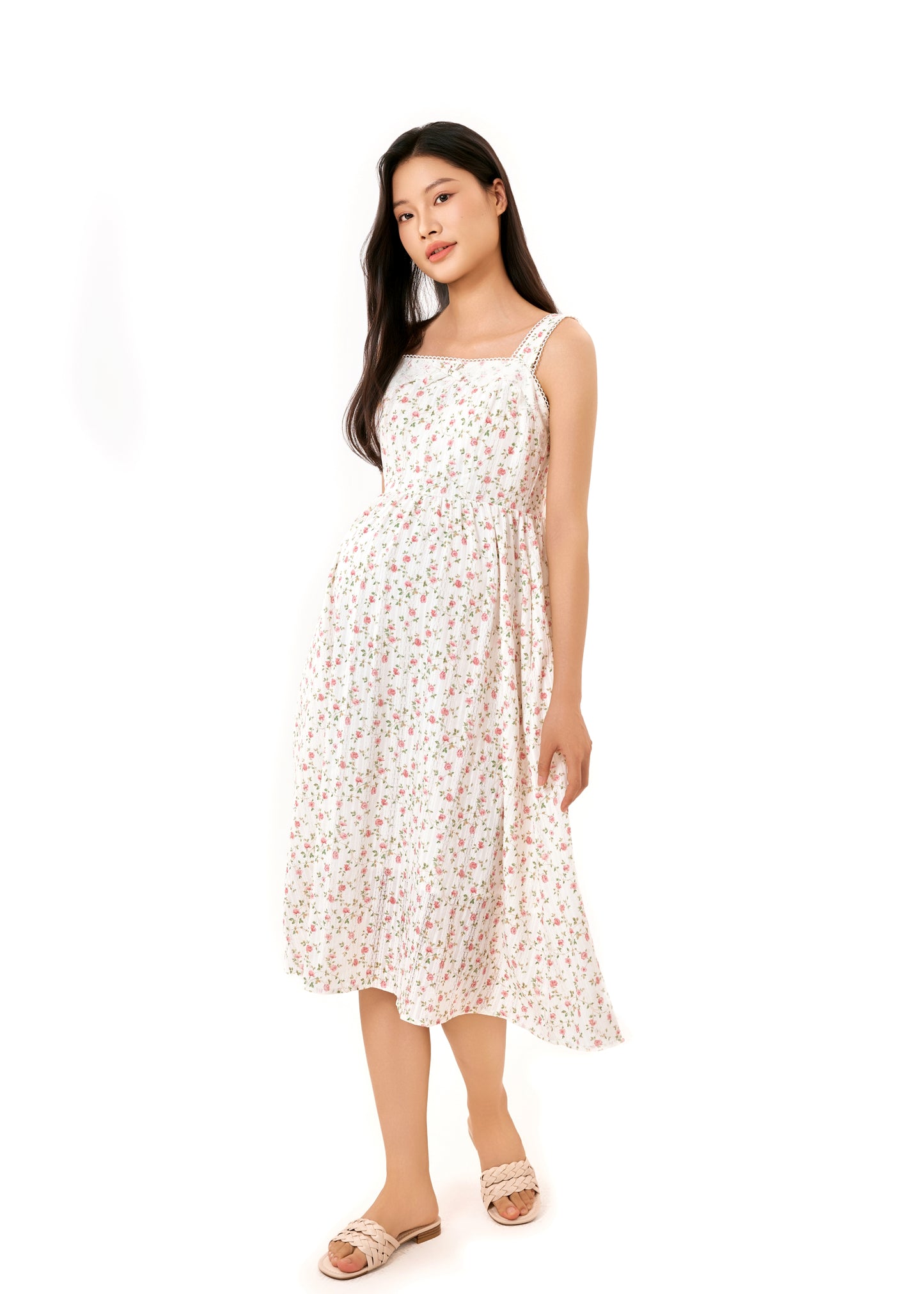 Floral Cotton Stretch Midi Dress