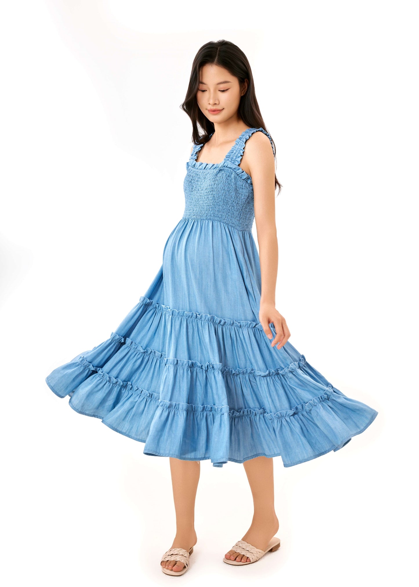 Denim Cotton Stretch Midi Dress