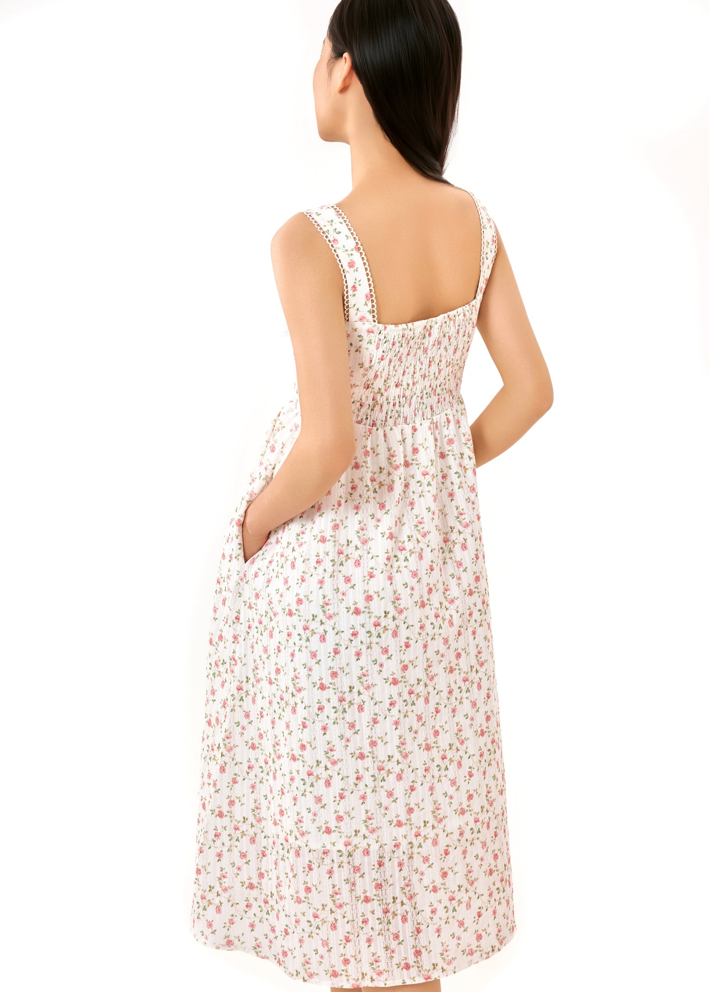 Floral Cotton Stretch Midi Dress