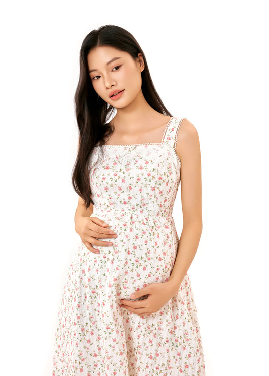 Floral Cotton Stretch Midi Dress