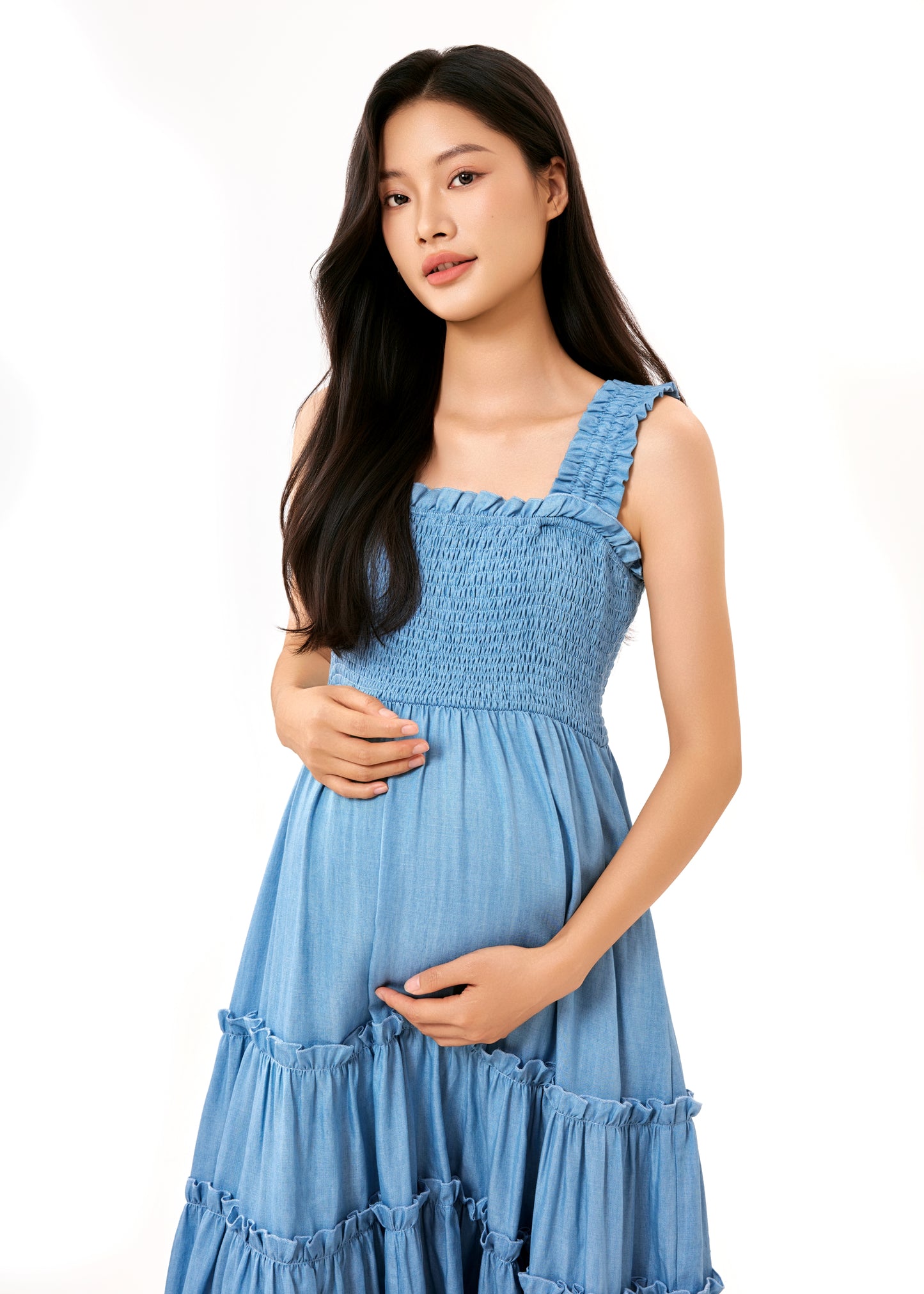 Denim Cotton Stretch Midi Dress