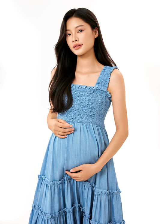 Denim Cotton Stretch Midi Dress