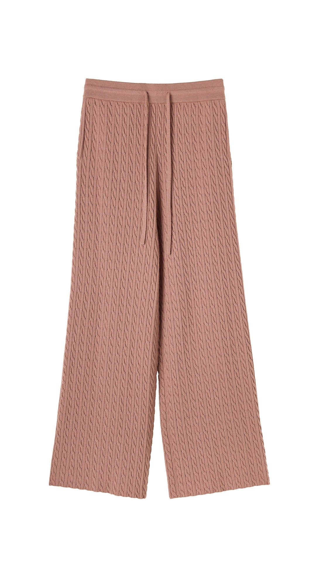 Cable Knit Straight Leg Pants - Brown