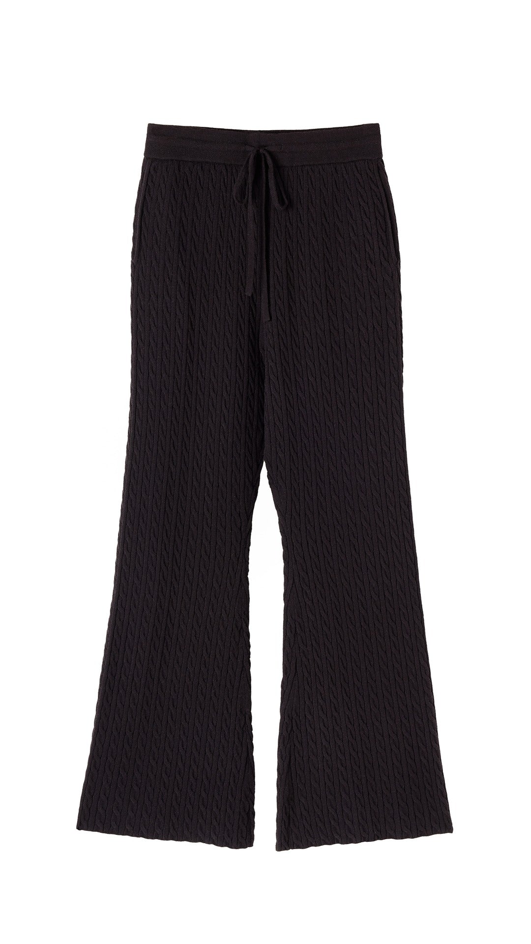 Cable Knit Straight Flared Pants - Black
