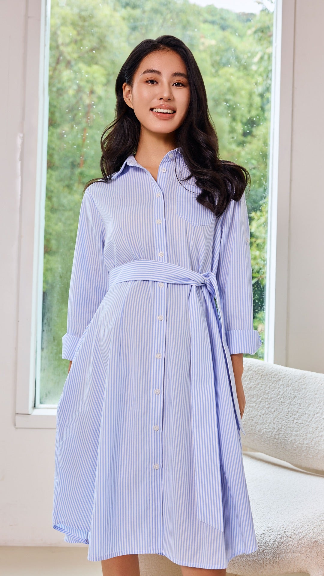 maternity striped shirt dress Cotton & Lyocell Maternity & Nursing Shirt Dress