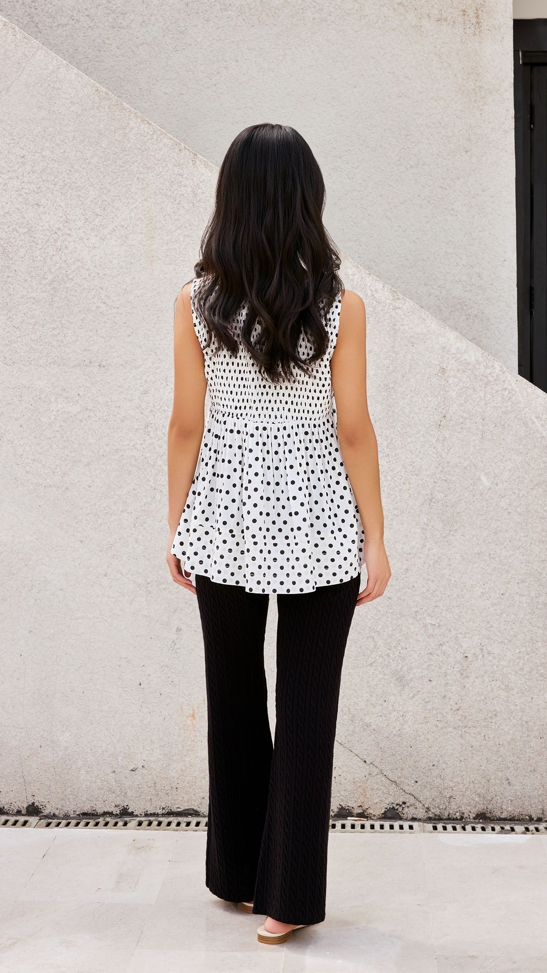 Cable Knit Straight Flared Pants - Black