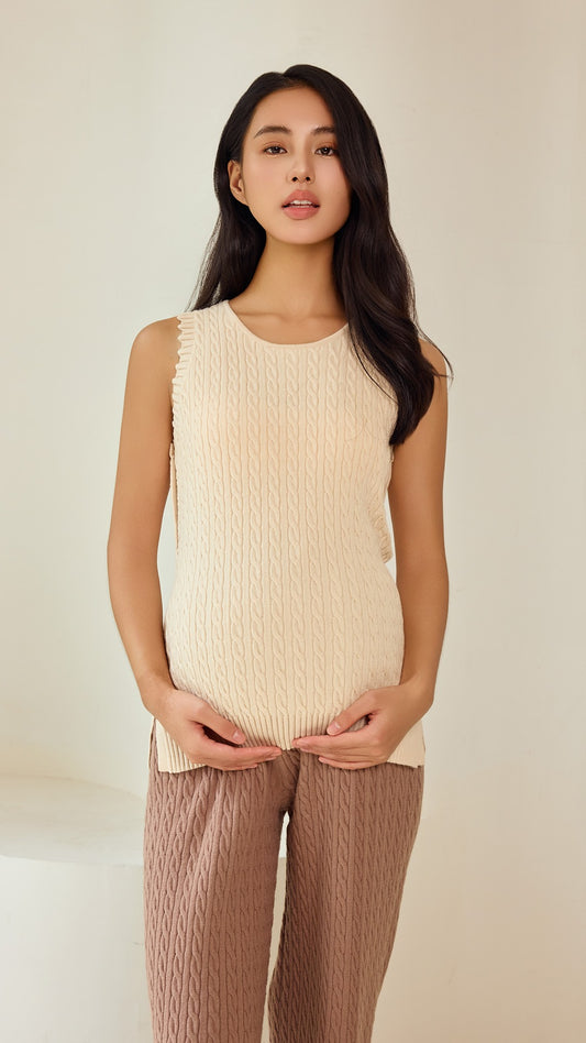Cable Knit Tank Top - Oatmeal