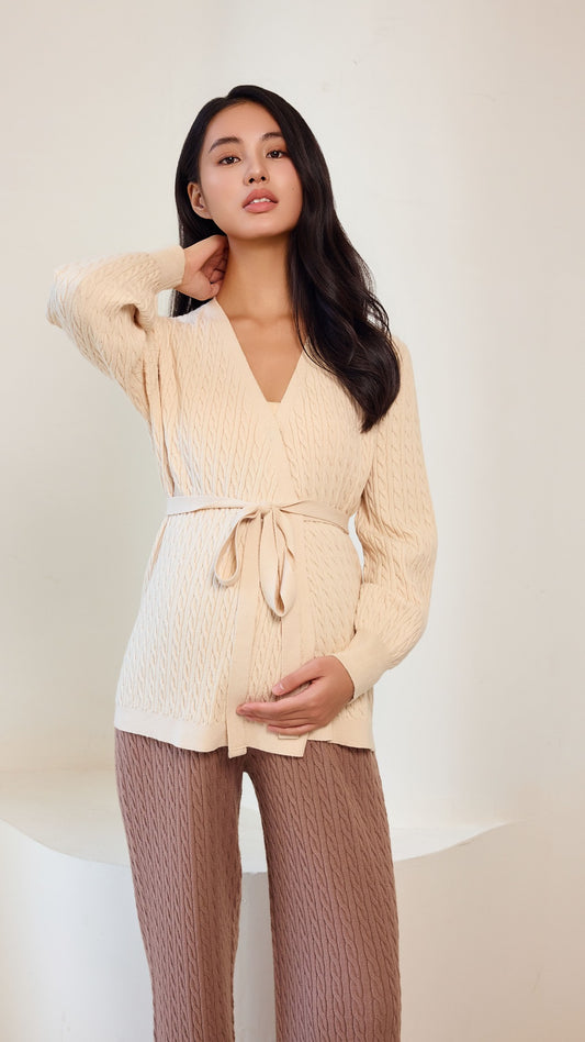 Cable Knit Wrap Top - Oatmeal