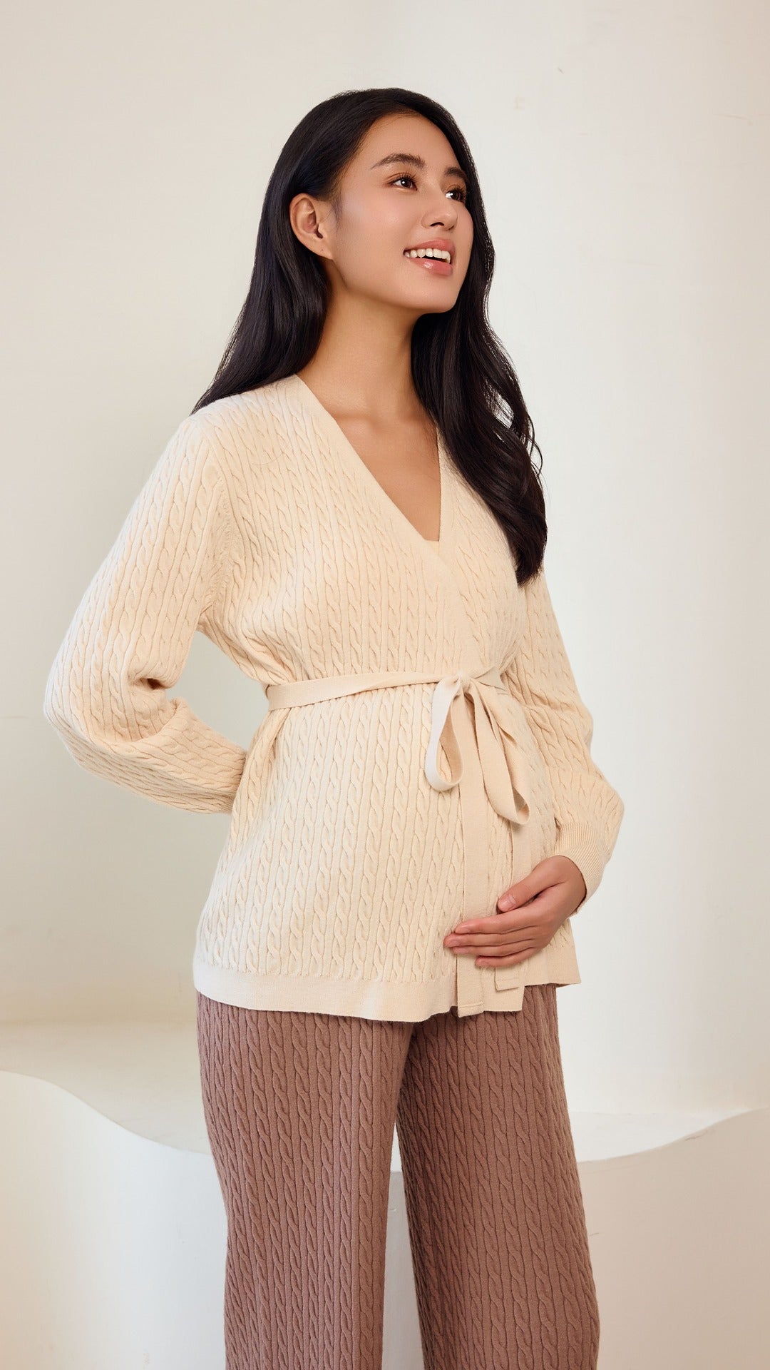 Cable Knit Wrap Top - Oatmeal