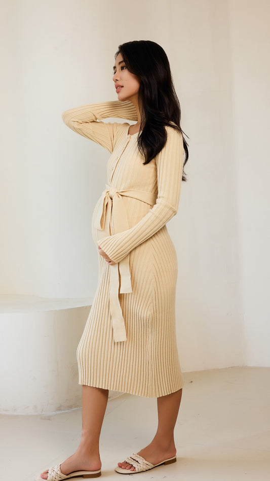 Cosy Flared Knit Dress - Oatmeal
