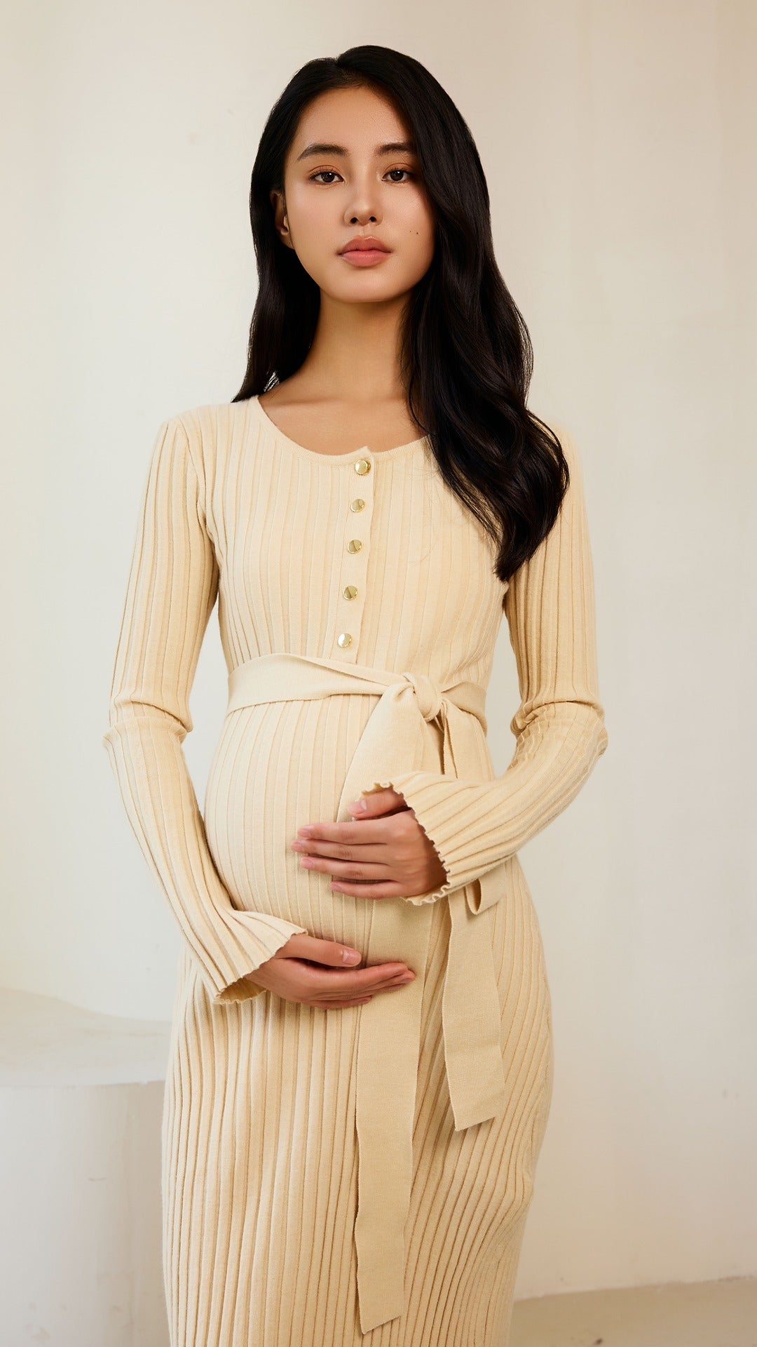 Cosy Flared Knit Dress - Oatmeal